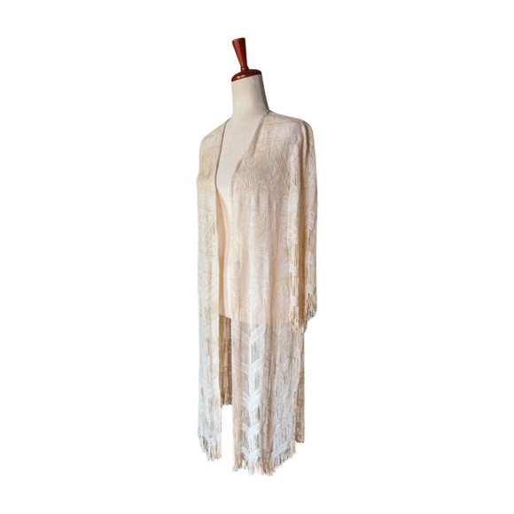 Vintage Lillie Rubin Gold Metallic Fringe Open Front Duster Size Medium - Picture 8 of 11